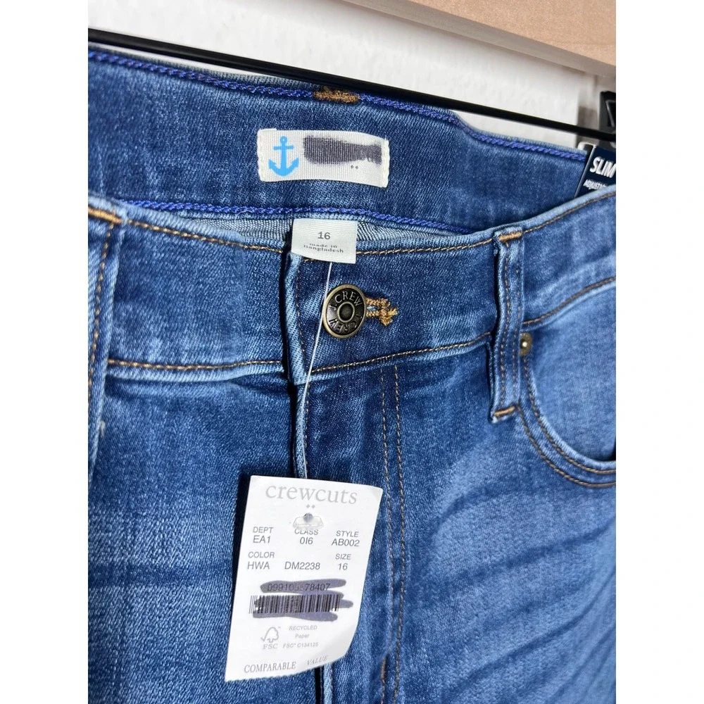 Crewcuts J.Crew Girls Slim Fit Adjustable Waist Jeans‎ Dark Wash Blue Size 16